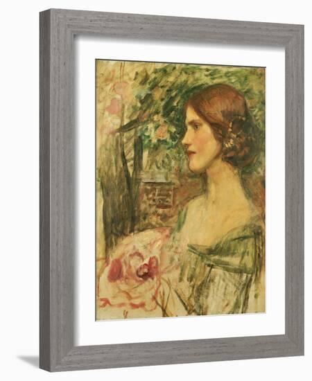 Portrait of a Lady in a Green Dress-John William Waterhouse-Framed Giclee Print