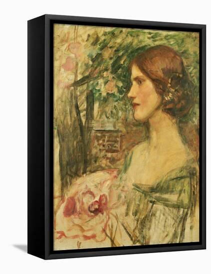 Portrait of a Lady in a Green Dress-John William Waterhouse-Framed Premier Image Canvas