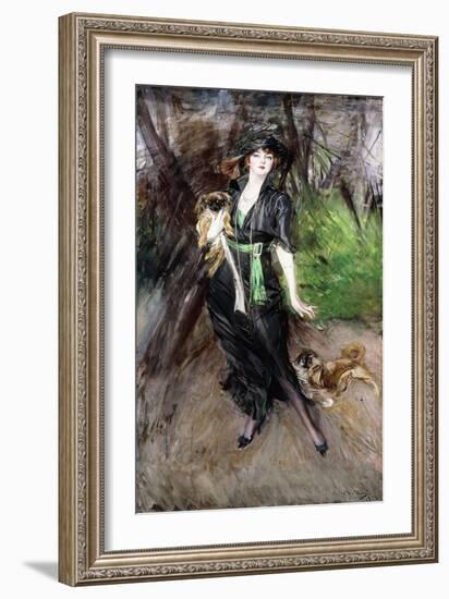 Portrait of a Lady, Lina Bilitis, with Two Pekineses, 1913-Giovanni Boldini-Framed Giclee Print