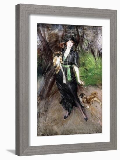 Portrait of a Lady, Lina Bilitis, with Two Pekineses, 1913-Giovanni Boldini-Framed Giclee Print