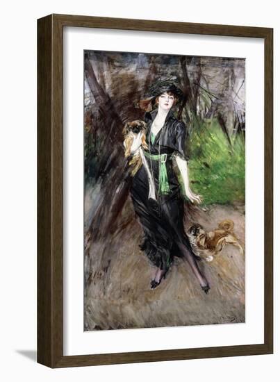 Portrait of a Lady, Lina Bilitis, with Two Pekineses, 1913-Giovanni Boldini-Framed Giclee Print
