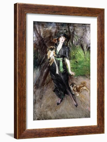 Portrait of a Lady, Lina Bilitis, with Two Pekineses, 1913-Giovanni Boldini-Framed Giclee Print