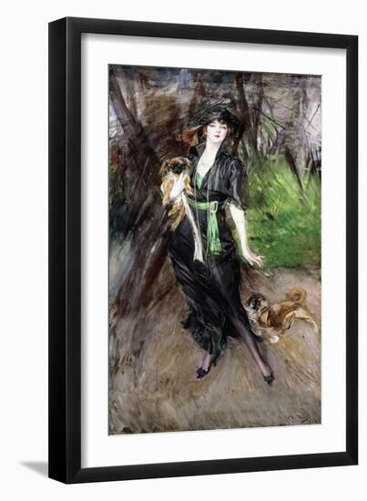 Portrait of a Lady, Lina Bilitis, with Two Pekineses, 1913-Giovanni Boldini-Framed Giclee Print