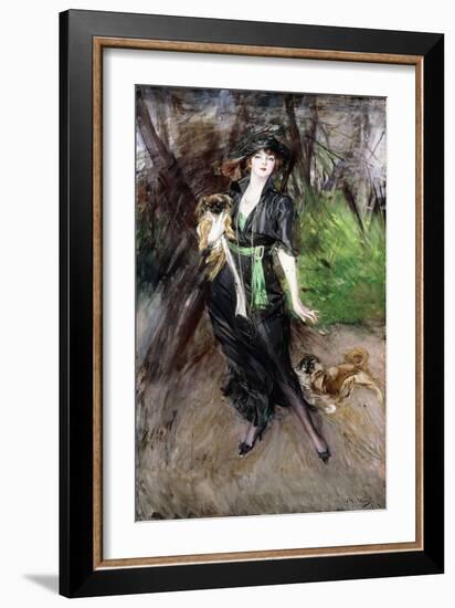 Portrait of a Lady, Lina Bilitis, with Two Pekineses, 1913-Giovanni Boldini-Framed Giclee Print