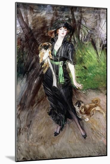 Portrait of a Lady, Lina Bilitis, with Two Pekineses, 1913-Giovanni Boldini-Mounted Giclee Print
