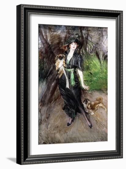 Portrait of a Lady, Lina Bilitis, with Two Pekineses, 1913-Giovanni Boldini-Framed Giclee Print