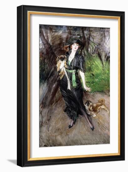 Portrait of a Lady, Lina Bilitis, with Two Pekineses, 1913-Giovanni Boldini-Framed Giclee Print