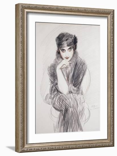 Portrait of a Lady, possibly Madam Van Cleef (nee Lopez Penna Hebe)-Paul Cesar Helleu-Framed Giclee Print