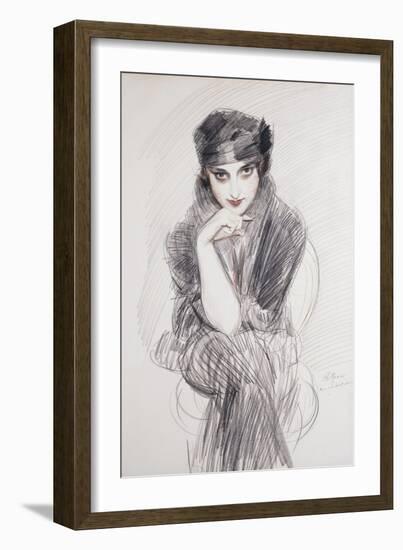 Portrait of a Lady, possibly Madam Van Cleef (nee Lopez Penna Hebe)-Paul Cesar Helleu-Framed Giclee Print