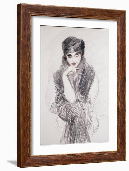 Portrait of a Lady, possibly Madam Van Cleef (nee Lopez Penna Hebe)-Paul Cesar Helleu-Framed Giclee Print