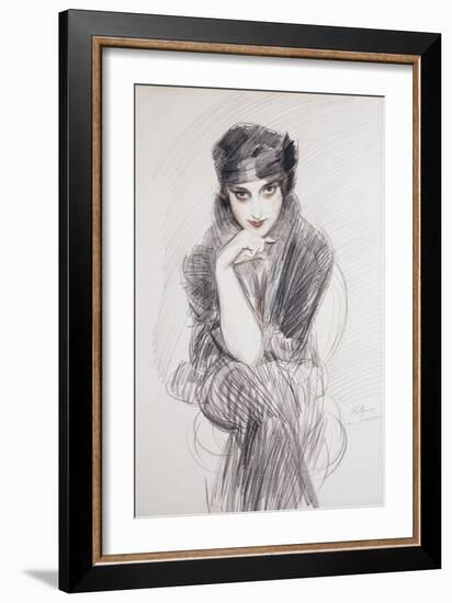 Portrait of a Lady, possibly Madam Van Cleef (nee Lopez Penna Hebe)-Paul Cesar Helleu-Framed Giclee Print