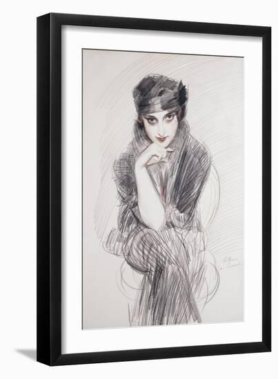 Portrait of a Lady, possibly Madam Van Cleef (nee Lopez Penna Hebe)-Paul Cesar Helleu-Framed Giclee Print