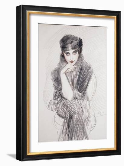 Portrait of a Lady, possibly Madam Van Cleef (nee Lopez Penna Hebe)-Paul Cesar Helleu-Framed Giclee Print