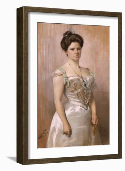 Portrait of a Lady, Standing in in a White Satin Dress-Christian Meyer Ross-Framed Giclee Print