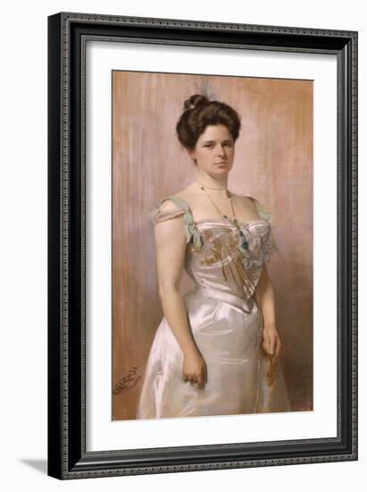 Portrait of a Lady, Standing in in a White Satin Dress-Christian Meyer Ross-Framed Giclee Print