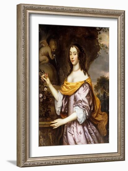 Portrait of a Lady, Standing Three-Quarter Length, Wearing a Lavender Silk Dress and a Yellow Shawl-Jan Mytens-Framed Giclee Print