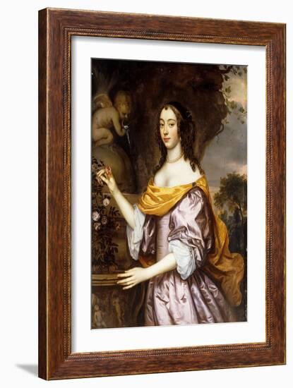 Portrait of a Lady, Standing Three-Quarter Length, Wearing a Lavender Silk Dress and a Yellow Shawl-Jan Mytens-Framed Giclee Print