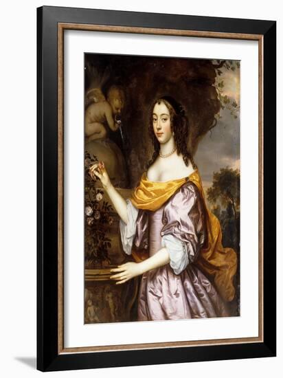 Portrait of a Lady, Standing Three-Quarter Length, Wearing a Lavender Silk Dress and a Yellow Shawl-Jan Mytens-Framed Giclee Print