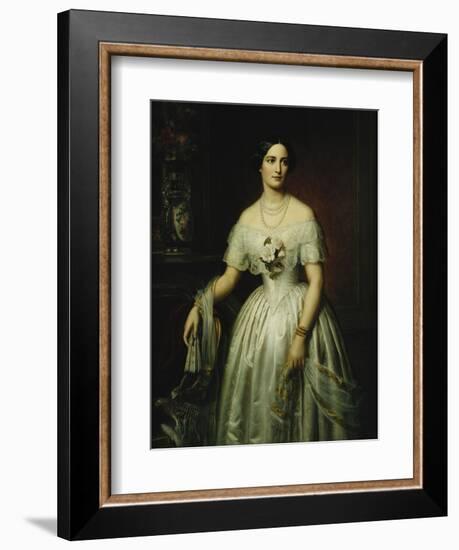 Portrait of a Lady Standing Three-Quarter Length Wearing a White Dress-August Schiott-Framed Giclee Print