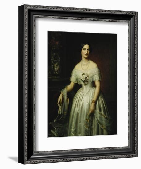 Portrait of a Lady Standing Three-Quarter Length Wearing a White Dress-August Schiott-Framed Giclee Print