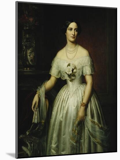 Portrait of a Lady Standing Three-Quarter Length Wearing a White Dress-August Schiott-Mounted Giclee Print