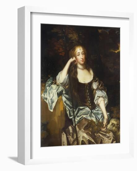 Portrait of a Lady, Three-Quarter Length, in a Brown Dress with Slashed Sleeves, 17th Century-Sir Peter Lely-Framed Giclee Print