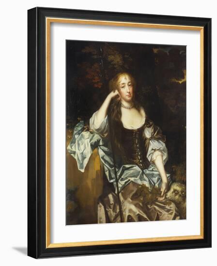 Portrait of a Lady, Three-Quarter Length, in a Brown Dress with Slashed Sleeves, 17th Century-Sir Peter Lely-Framed Giclee Print