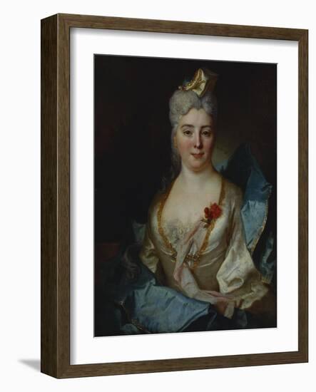 Portrait of a Lady, Wearing a White Dress and a Blue Cloak-Nicolas de Largilliere-Framed Giclee Print