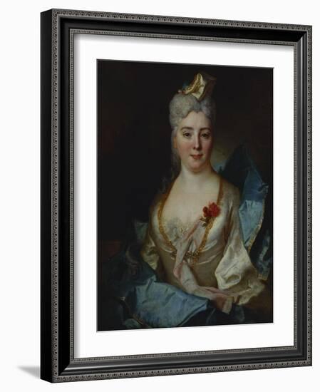 Portrait of a Lady, Wearing a White Dress and a Blue Cloak-Nicolas de Largilliere-Framed Giclee Print