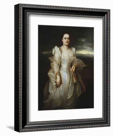 Portrait of a Lady Wearing a White Dress Embroidered with Pearls-Adolphe Joseph Thomas Monticelli-Framed Giclee Print