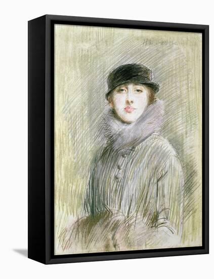 Portrait of a Lady with a Fur Collar and Muff, 20th Century (Drawing)-Paul Cesar Helleu-Framed Premier Image Canvas