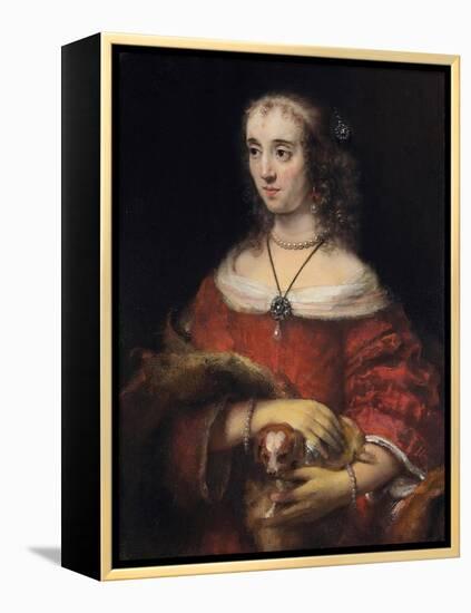 Portrait of a Lady with a Lap Dog, Ca 1665-Rembrandt van Rijn-Framed Premier Image Canvas