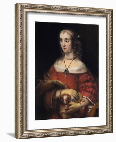 Portrait of a Lady with a Lap Dog, Ca 1665-Rembrandt van Rijn-Framed Giclee Print