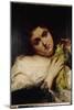 Portrait of a Lady with a Parrot (Oil on Canvas, 1861)-Gustave Courbet-Mounted Giclee Print