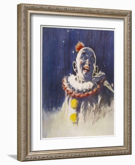 Portrait of a Laughing Clown in His Full Costume at Bertram Mills Circus-Gilbert Holiday-Framed Art Print