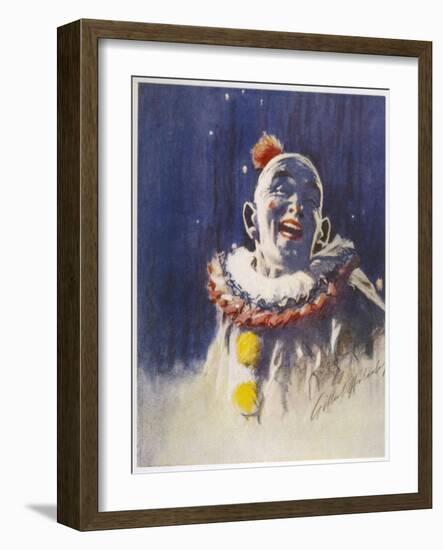 Portrait of a Laughing Clown in His Full Costume at Bertram Mills Circus-Gilbert Holiday-Framed Art Print