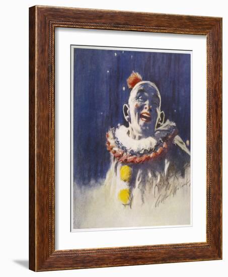 Portrait of a Laughing Clown in His Full Costume at Bertram Mills Circus-Gilbert Holiday-Framed Art Print