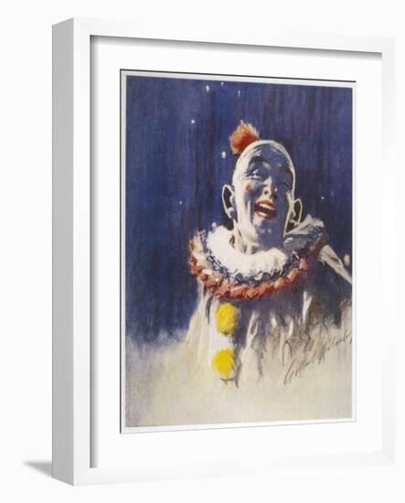 Portrait of a Laughing Clown in His Full Costume at Bertram Mills Circus-Gilbert Holiday-Framed Art Print