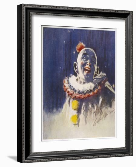 Portrait of a Laughing Clown in His Full Costume at Bertram Mills Circus-Gilbert Holiday-Framed Art Print