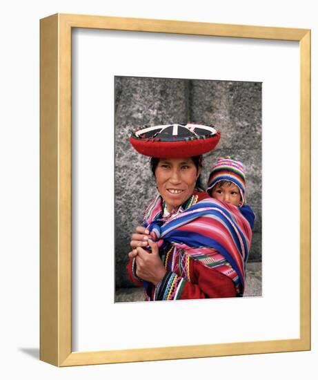 Portrait of a Local Woman in Traditional Dress, Carrying Her Baby on Her Back, Near Cuzco, Peru-Gavin Hellier-Framed Photographic Print