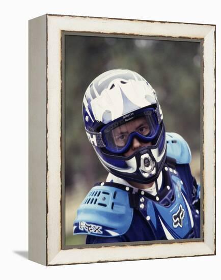 Portrait of a Male Motorcycle Racer-null-Framed Premier Image Canvas