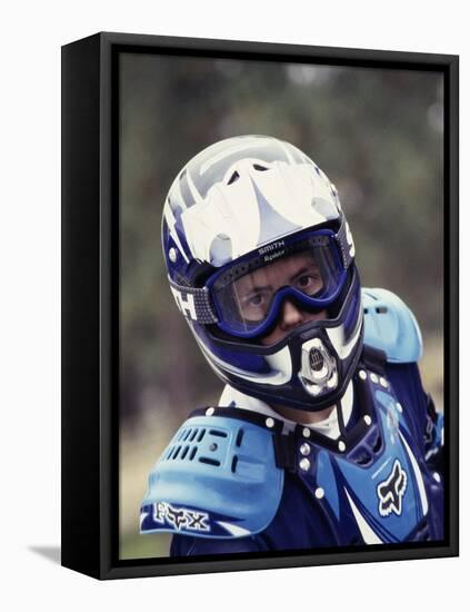 Portrait of a Male Motorcycle Racer-null-Framed Premier Image Canvas