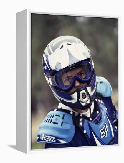 Portrait of a Male Motorcycle Racer-null-Framed Premier Image Canvas