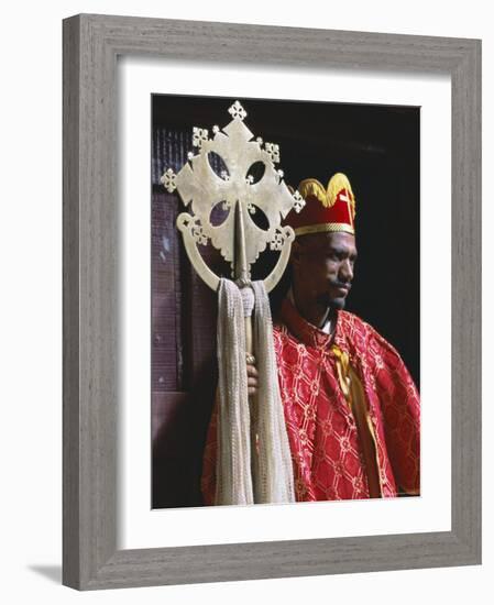 Portrait of a Man Holding a Christian Symbol, Bieta Golgotha, Lalibela, Wollo Region, Ethiopia-Bruno Barbier-Framed Photographic Print