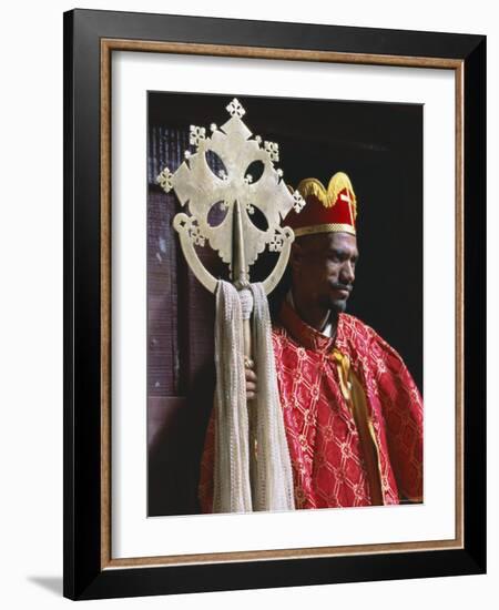 Portrait of a Man Holding a Christian Symbol, Bieta Golgotha, Lalibela, Wollo Region, Ethiopia-Bruno Barbier-Framed Photographic Print