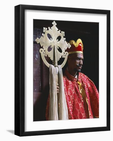 Portrait of a Man Holding a Christian Symbol, Bieta Golgotha, Lalibela, Wollo Region, Ethiopia-Bruno Barbier-Framed Photographic Print