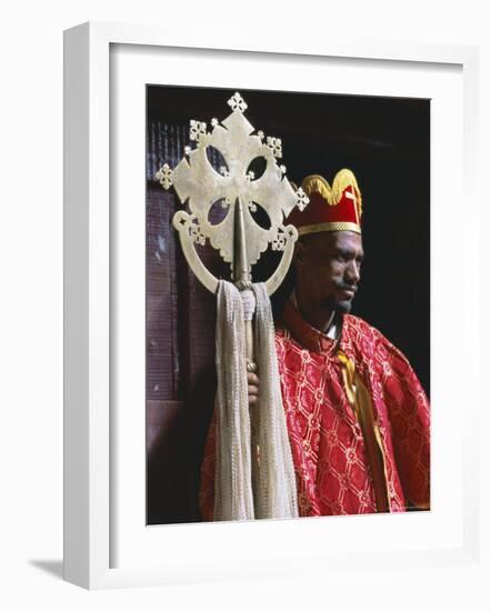 Portrait of a Man Holding a Christian Symbol, Bieta Golgotha, Lalibela, Wollo Region, Ethiopia-Bruno Barbier-Framed Photographic Print