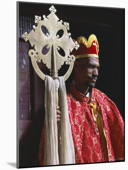 Portrait of a Man Holding a Christian Symbol, Bieta Golgotha, Lalibela, Wollo Region, Ethiopia-Bruno Barbier-Mounted Photographic Print