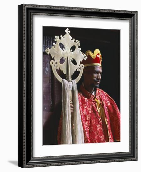 Portrait of a Man Holding a Christian Symbol, Bieta Golgotha, Lalibela, Wollo Region, Ethiopia-Bruno Barbier-Framed Photographic Print