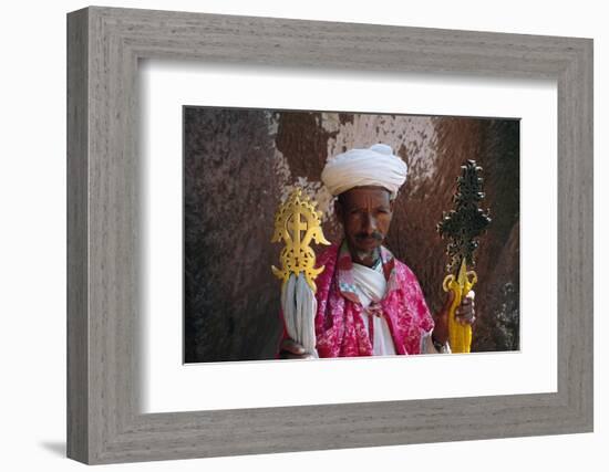 Portrait of a Man Holding Christian Symbols, Bieta Mercurios, Wollo Region, Ethiopia-Bruno Barbier-Framed Photographic Print